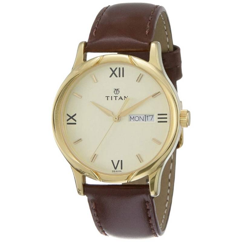 Titan Karishma Champagne Dial Analog Watch for Men (Day & Date)