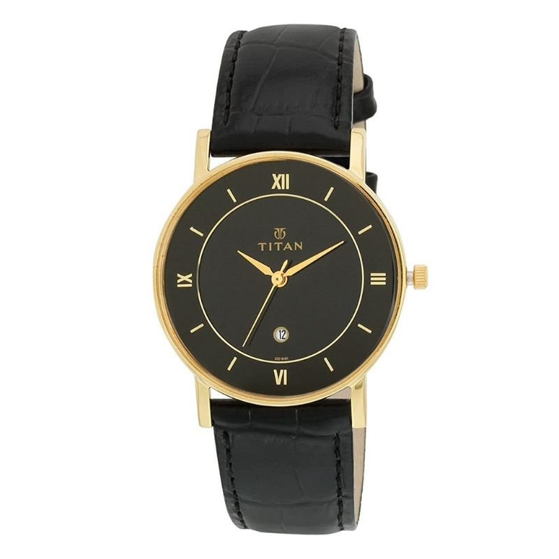 Titan Analog Watch for Men with Black Dial & Leather Strap