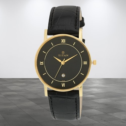 Titan Analog Watch for Men with Black Dial & Leather Strap