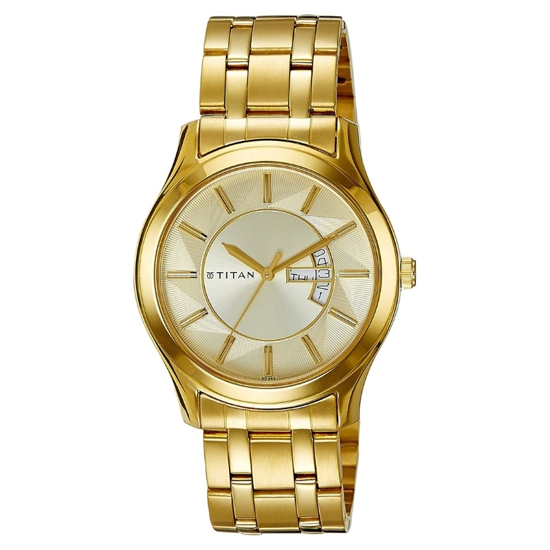 Titan Analog Watch for Men with Champagne Dial & Two-Tone Metal Strap