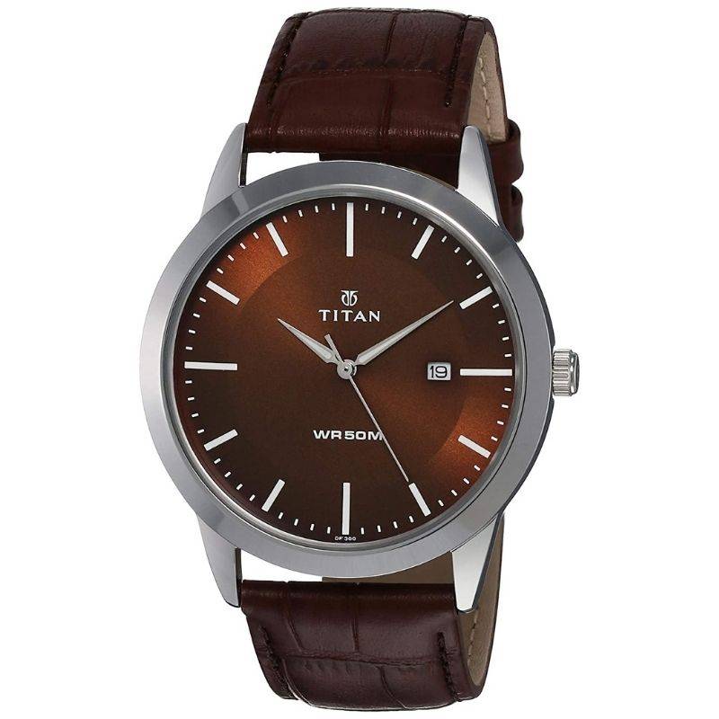 Titan Karishma Analog Watch for Men with Silver Dial & Brown Leather Strap