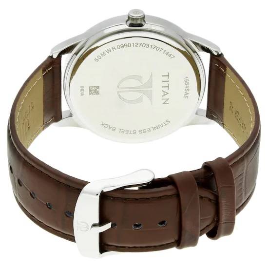 Titan Karishma Analog Watch for Men with Silver Dial & Brown Leather Strap